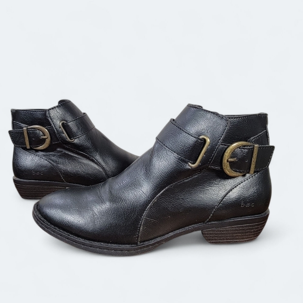 B.o.c. Black Ankle Boots Size 8 Vegan Leather Buckle Detail